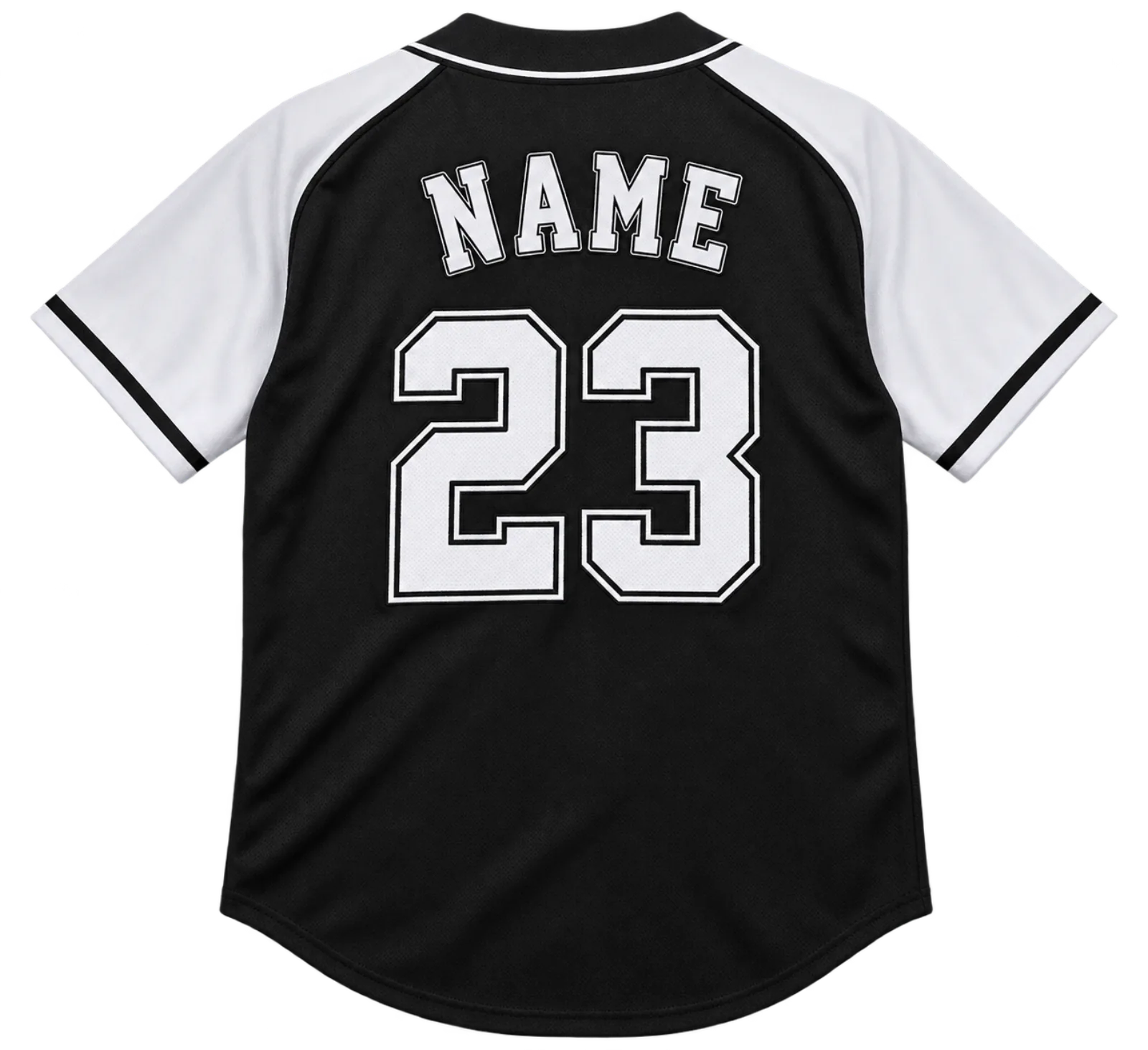 Back of numbered black and white team jersey